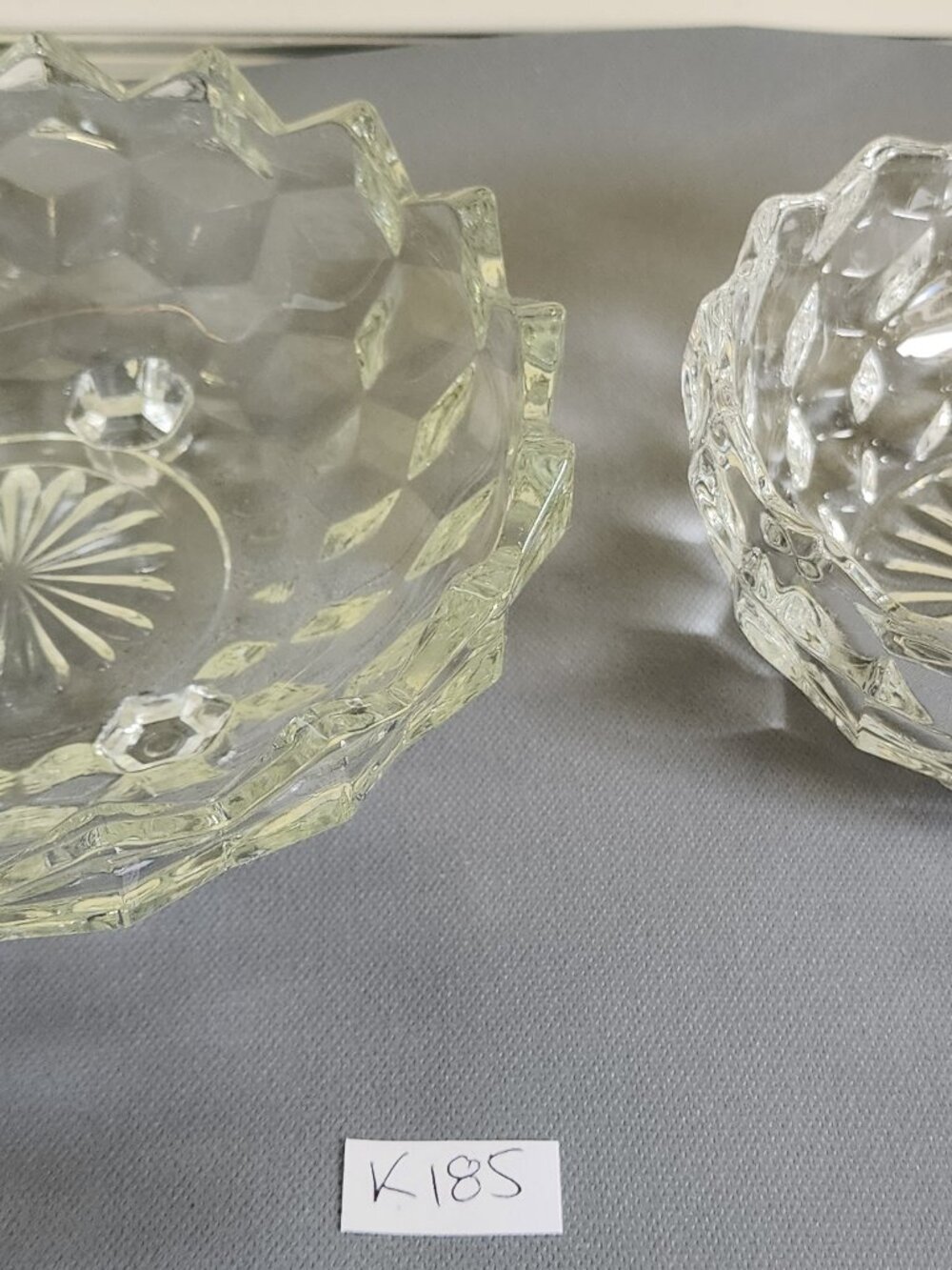 Vintage Cut Crystal Footed Candy Dish & Handled Round Glass Nappy Candy Dish